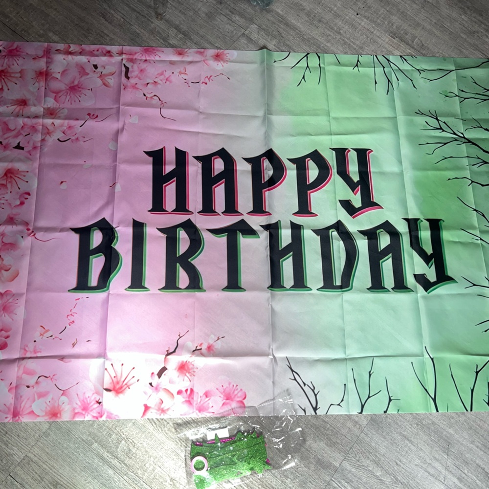 2x - WICKED MOVIE style Pink & Green Happy Birthday Banner + small banner